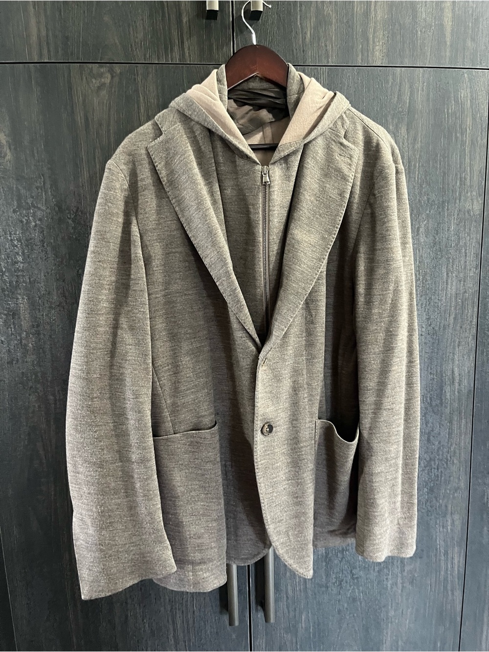 Men's Hooded Knit Blazer in Gray